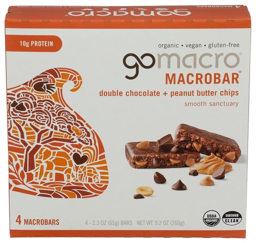 [BRSRMAY6CUNBMYL2] Gomacro, Energy Bar Double Chocolate Peanut Butter Organic, 2.3 Ounce, 4 Pack