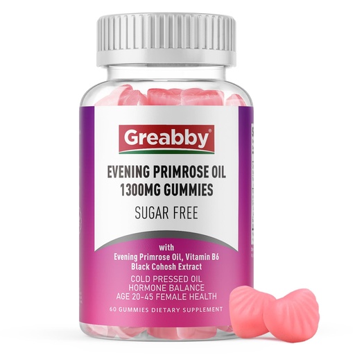 [BRSRACAHCV4BO3Y2] Evening Primrose Oil for Women, 1300mg, PMS Relief Supplements, 60 count | Black Cohosh & Vitamin B6 for Women 20-45, Sugar-Free, Chewable PMS Gummies, Strawberry Flavor, Vegan, Pectin