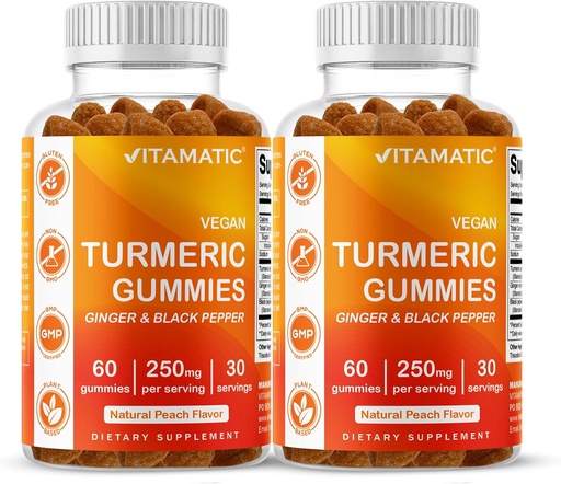 [BRSW2AQEDEFBAFD4] Vitamatic Turmeric Gummy with Ginger & Black Pepper Extract – 60 Vegan Gummies Each | 2 Pack (120 Gummies) 95% Curcuminoids – Powerful Antioxidant & Inflammatory Support