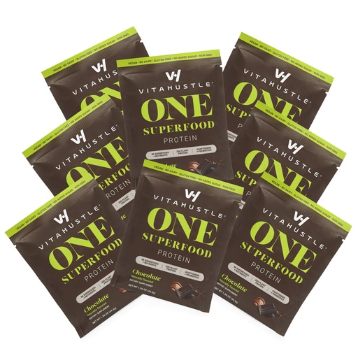 [BRSRAEI7CMHQYYLG] VitaHustle ONE Vegan Protein Powder Travel Packets, Chocolate, 10 Servings | Single-Serving Travel Packets, 20g Plant Protein, Meal Replacement Shake, 86 Superfoods & Greens, Convenient On-the-Go
