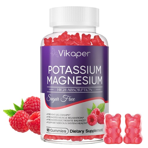 [BRSREZAEBFYAMELX] Potassium Magnesium Gummies 1200 mg for Adults Sugar-Free High Absorption Magnesium Glycinate Supplement,Supports Leg Cramps,Muscle,Heart Health,Non-GMO Magnesium Gummy Raspberry Flavor 90 Count