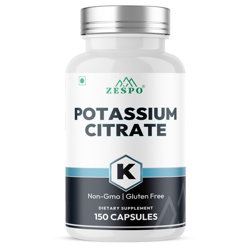 [BRSRABQ7OFYRAETV] Zespo Potassium Citrate 800mg – 150 Veg Capsules | Provides 306mg Elemental Potassium per Serving | Supports Electrolyte Balance & Daily Wellness | Non-GMO, Gluten-Free Mineral Supplement