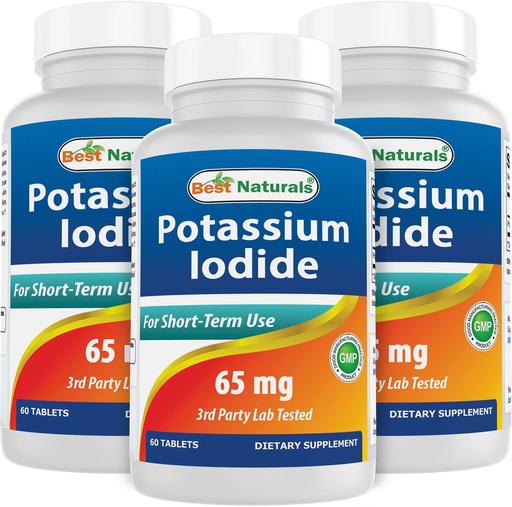 [BRSRMGQLCR6QK3L4] Best Naturals Potassium Iodide 65 mg - Dietary Supplement, 60 Tablets (3 Bottles) (3)