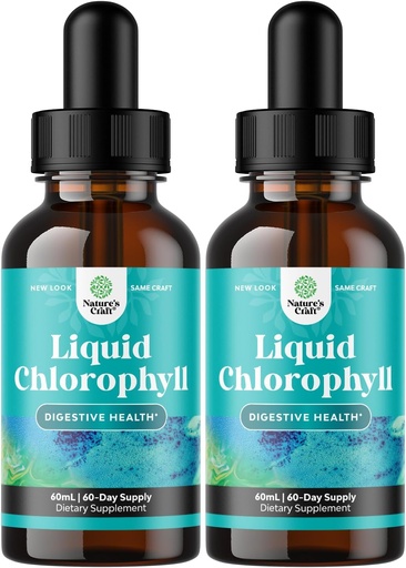 [BRSRMAYQDJ6A2C3H] Mint Flavored Chlorophyll Liquid Drops - Vegan Liquid Chlorophyll Drops for Immune Support Gut Health Skin Care Detox Liver Support Energy and Bad Breath - High Potency Internal Deodorizer - 2 Pack