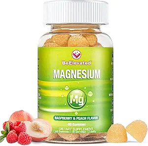 [BRSRMAYEOACW23L2] Magnesium Citrate Gummies for Adults - Supplements for Women & Kids Daily Wellness - Peanut Free Vitamin Gummy - Raspberry and Peach Flavor Chewable Supplement - 60 Count