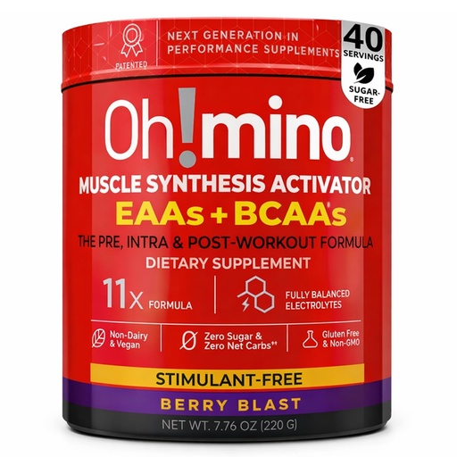 [BRSW2BLYBF7GM2DO] Oh!mino Essential Amino Acids Supplement, Berry Blast, Stimulant-Free Powder, All 9 EAAs, BCAAs and The Perfect Amino for Workouts, Amino Energy, and to Build Muscle, and Recover Faster