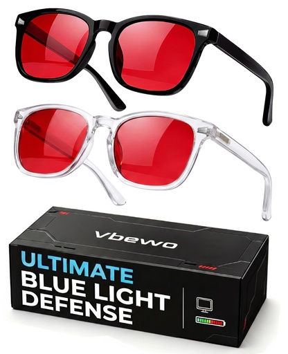 [BRSRE2Y7PIBRU3IZ] 2 Packs Professional Sleep Glasses with 99.9% Blue Light Blocking | Anti Fatigue & Eye Strain for Better Sleep, Red Light Lens, UV Protection, Computer Gaming Glasses for Men Women