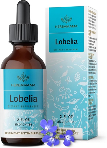 [BRSWYEAROR6WYC3V] Teinture de lobelia HERBAMAMA - Extrait de feuille de lobelia végane pour désintoxication pulmonaire et nettoyage - gouttes de soutien respiratoire pulmonaire - Supplément de soutien respiratoire sans OGM, sans alcool et sans sucre