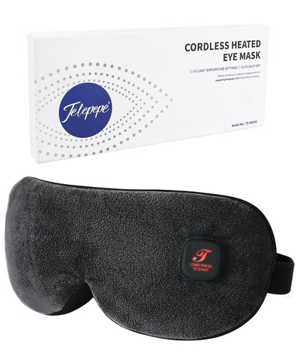 [BRSROBAROIOQOE37] Heated Eye Mask, Cordless Warm Eye Compress for Dry Eyes Blepharitis, Light Blocking Heat Eye Mask for Men Women, 1000mAh Rechargeable Battery and Washable Cover (Black)