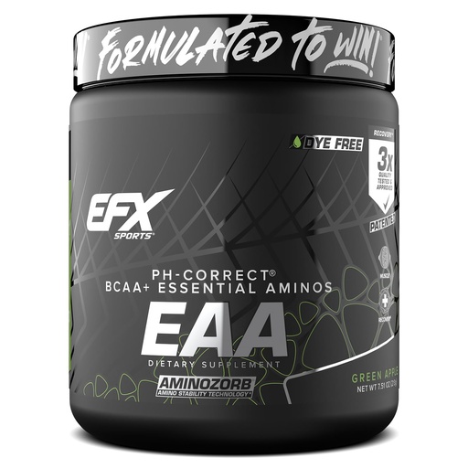 [BRSRGFTQOR5AO33L] EFX Sports Training Ground EAA | Essential Amino Acids Supplement | Energy & Protein Synthesis | Pre, Intra, or Post Workout | 25 Servings (Green Apple)