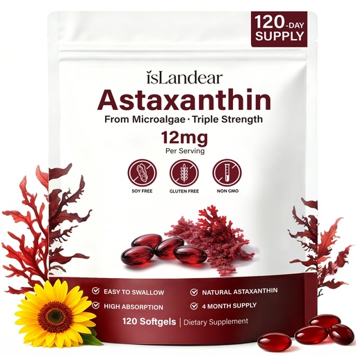 [BRSRYYIZCMGQOC36] Astaxanthin 12mg Supplements for Skin, Eyes & Immune Health | Premium Astaxanthin Natural Antioxidant Supplement, Microalgae Source, 120 Softgels, 4 Month Supply