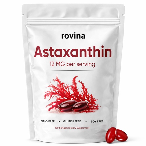 [BRSRGFIHOJ6GOA33] ROVINA Astaxanthin 12mg, Astaxanthin Supplements, Natural Antioxidant for Skin, Eye & Joint Support, Immune,Joint, Internal Circulation, High Potency, Non-GMO, Vegan Friendly, 120 Softgels