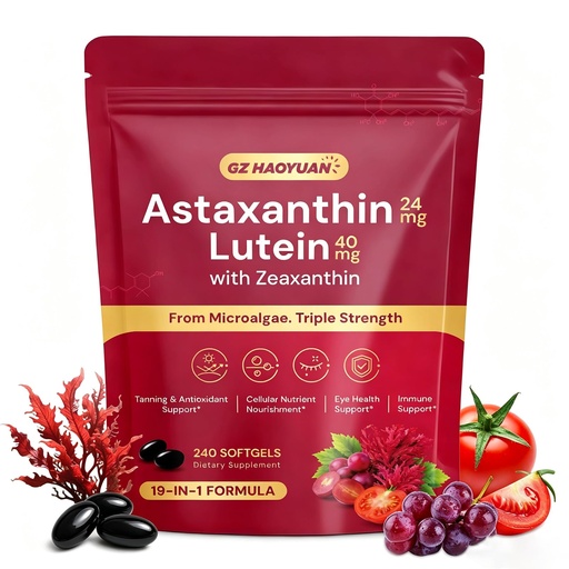 [BRSRGAIPOVYWMD33] 19 in 1 Astaxanthin 24mg, 8 Month Supply, Astaxanthin Supplements Sourced from Fresh Microalgae with Lycopene, Grape Seed, Vitamin E, Supports Eye, Immune, Skin Health, Antioxidant - 240 Capsules