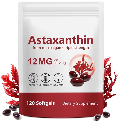 [BRSRYYABBYHGCYDH] Astaxanthin Supplements - Astaxanthin 12mg, 120 Softgels Antioxidants Supplement with Natural Coconut Oil & Microalgae Extract, Support Eye, Skin, Joint & Immune System Health