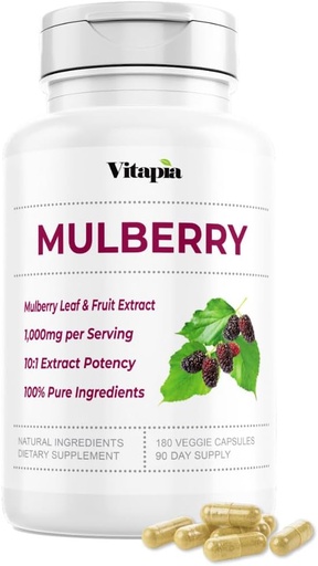 [BRSROBA5BUHWEF3O] Mulberry Leaf & 果实提取剂,用于固态、心脏健康、抗氧化剂支持 -- -- 10:1比例和180 Veggie Capsules -- -- 非GMO、Gluten-Free、Vegan-Friendly补充