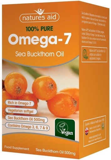 [BRSWKHD5BF7QKYD7] Natures Aid Sea Buckthorn Oil 500mg (Omega-7) 60 Vegan Softgels