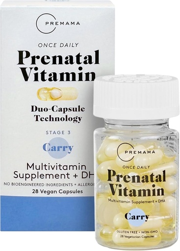 [BRSWYZATB4MQ23TG] Premama Prenatal Vitamins for Women, Once-Daily Multivitamin Supplement, Includes Folate and DHA, Allergen-Free, 28 Vegan Capsules