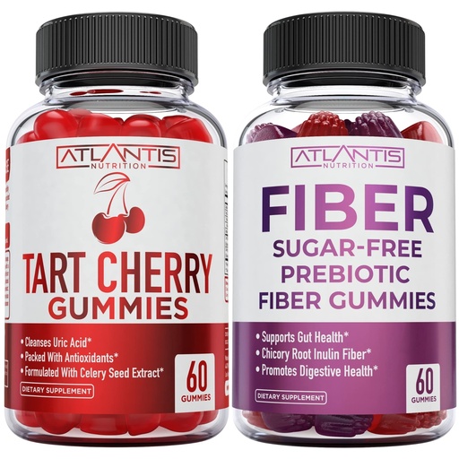 [BRSROZTYOQAQY3T6] Atlantis Nutrition Tart Cherry 60 Gummies + Sugar Free Prebiotic Fiber Gummies for Adults 2-Pack (120 Gummies)