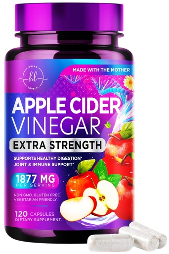 [BRSRAZ3YC4HGCFD7] Apple Cider Vinegar 1877mg Per Serving - Extra Strength ACV Pills with Vitamin D3 - Non-GMO Apple Vinegar Supplement Capsules Sourced from The Mother for Digestion & Immune Support - 120 Capsules