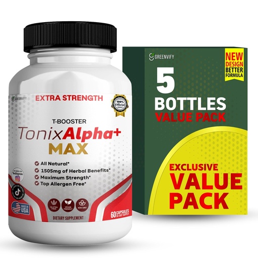 [BRSREGIECIFRUGQ6] Tonix Alpha+ Max T-Booster Supplement, 1505mg Herbal Complex, 60 Capsules, 30 Day Supply, All Natural, Vegan Friendly (5)