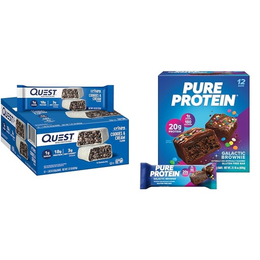 [BRSRAYYZB4IAI2TF] Quest Cookies & Cream Hero Protein Bar 18g Protein 12 Count & Pure Protein Galactic Brownie Bars 20g Protein 12 Count