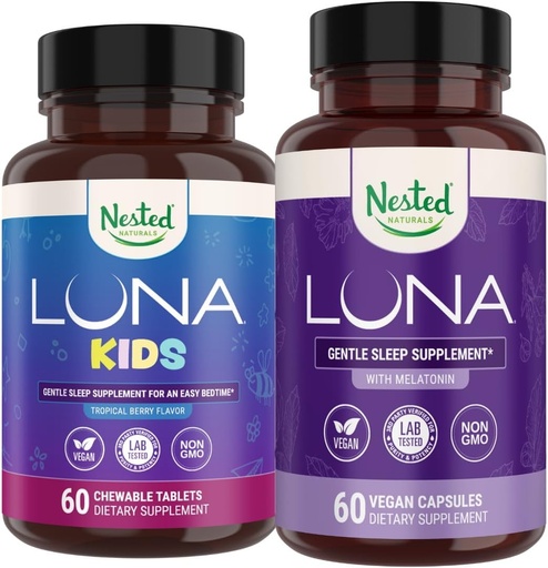 [BRSROCT6O4AQYGYU] Nested Naturals Sleep Aid Bundle | Luna Adult & Luna Kids Sleep Aid with Natural Ingredients (Melatonin, Chamomile, Valerian) for Deep Sleep and Relaxation (120 Count)