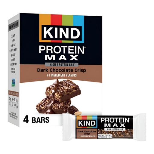 [BRSREAL6DFYQACLG] KIND Protein MAX Bars, Dark Chocolate Crisp, Gluten Free, Low Sugar, High Fiber Snacks, 20g Protein, 4 Count | A high-fiber, post-workout recovery boost with 20g protein and 1g sugar. These crispy, keto-friendly bars are gluten free.