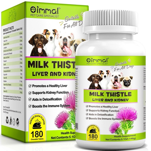 [BRSROAALAEJWA2Y4] Milk Thistle for Dogs - Milk Thistle Supplement Tablets with EPA & DHA for Dogs Supports Liver Health and Kidney Function, Boosts Immune System, Dog Herbal Supplement Treats - 180 Chewable Tablets