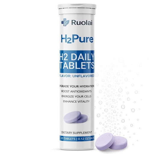 [BRSRECTRDF5GADT2] Ruolai H2pure Hydrogen Tablets – H2 Tabs – Fast-Dissolving Hydrogen Supplement for Cellular Hydration, Detox, Liver & Mental Clarity – Caffeine-Free, Veg (Unflavored)