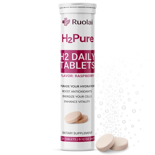 [BRSREHYYA4NRSFLO] Ruolai H2pure Hydrogen Tablets – H2 Tabs – Fast-Dissolving Hydrogen Supplement for Cellular Hydration, Detox, Liver & Mental Clarity – Caffeine-Free, Veg (Raspberry)