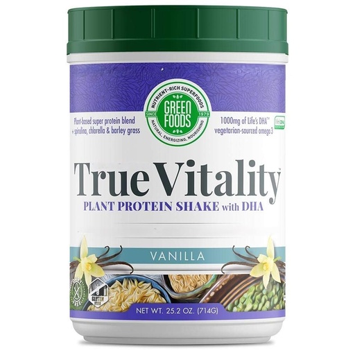 [BRSWIZYZOMPWMC3Y] Green Foods True Vitality Plant Protein Shake with DHA Vanilla - 25.2 oz