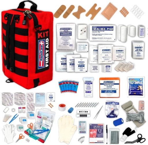 [BRSREEA5OEPG2DT5] Rapid Care First Aid Kit – 300+ Piece Emergency Medical Kit with Bonus 95-Piece Travel Pack – Outdoor, Workplace, and Home Use – Color Coded & Labeled for Quick Access