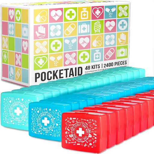 [BRSRAGIBPMIBAFLJ] EVERLIT Pocket-Aid Mini First Aid Kit | Compact, Portable Hard-Shell Cases of 50 Items | Cuts, Scrapes, Wound Care Essentials for Travel, Outdoor, School, Camping, Home, Office (48 Packs | 2400 Pcs)