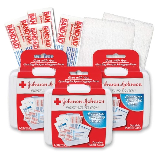 [BRSWKHY3AEAGE2TA] Johnson & Johnson First First Aid Kit Travel Size (Pack of 3 -- First Aid Kit for Car, Office, Purse)