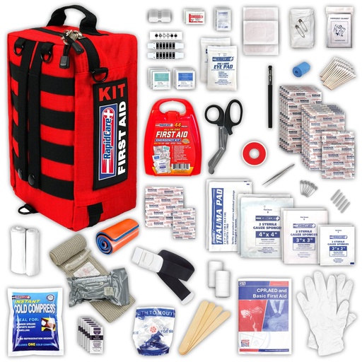 [BRSREHQEBADQMFY6] Rapid Care Premium Trauma First Aid Kit for Outdoors, Workplace, and Home - Exceed OSHA Guidelines and ANSI 2009 Standards - 240 Pieces - Includes Bonus Travel Kit