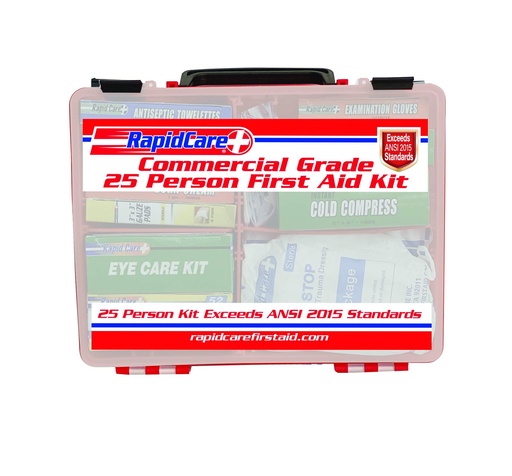[BRSWYFAKOR7WMA3H] Rapid Care First Aid 839-1-12AN Premium Commercial Grade 25 Person First Aid Kit, Exceeds OSHA/ANSI 2015 Standards, in Detachable Wall Mountable Poly Case