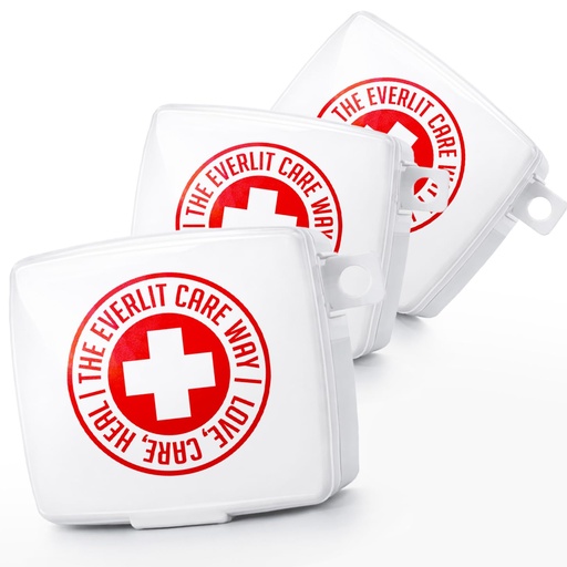 [BRSRECTQB57GEETJ] EVERLIT Pocket-Aid Kit | Travel-Friendly Hard-Shell Cases with 50 Items for Cuts, Scrapes, Burn & Wound Care | Pack of 3 Mini First Aid Kits for Travel, Outdoor, School, Camping, Home, Office (White)
