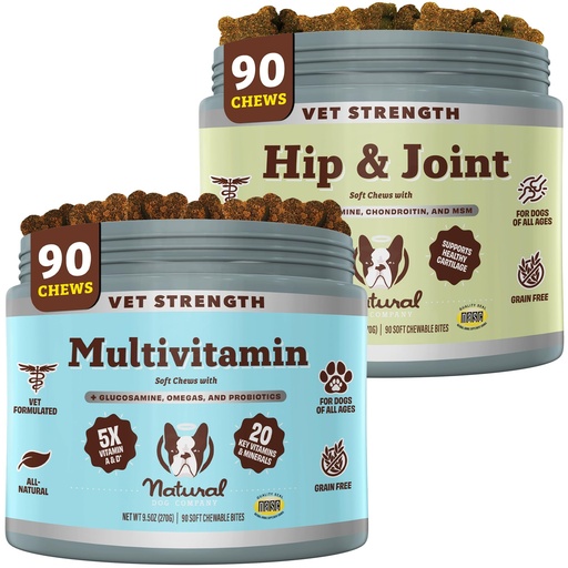 [BRSREFICBEGRAHT6] Natural Dog Company Senior Dog Health Bundle – Vet Strength Hip & Joint Chews + Multivitamin Chews for Mobility, Joint, & Immune Support, 90 Ct Each