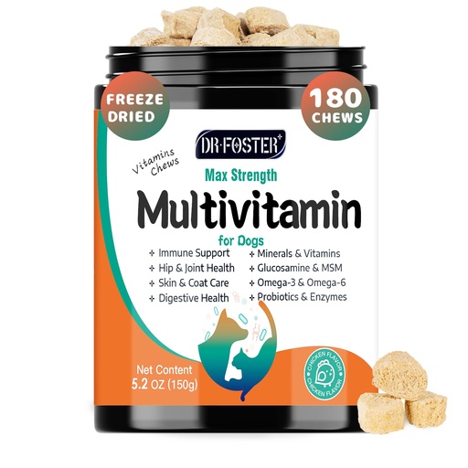 [BRSRAAA7CB6B6ADX] DRFOSTER Dog Multivitamin Supplements, Chicken Flavor, 180 Bites | Dog Vitamins and Supplements with Glucosamine, Probiotics & Omega-3 for Joint, Digestive, Skin, Coat & Immune Health