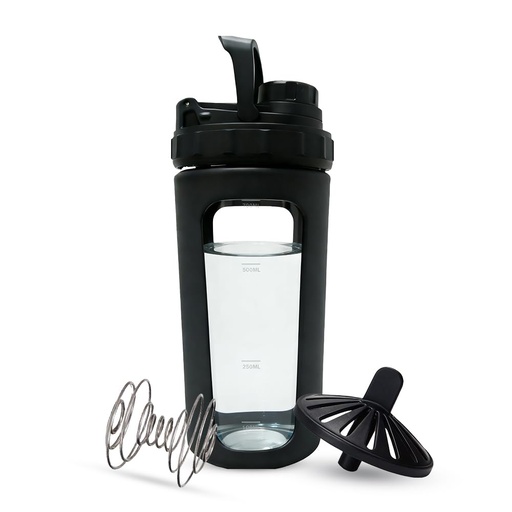 [BRSRGGQ3BB5G2YLK] BYLWORKOUT 26 oz Glass Shaker Bottle with Silicone Sleeve and Mixing Ball