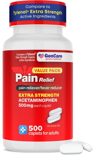 [BRSRAZY3AR4A2YDG] GenCare Acetaminophen 500mg Extra Strength Pain Relief, 500 Ct | Compares to Tylenol Extra Strength; relieves headache, muscle ache, backache & fever