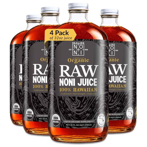 [BRSW2BA7DIBAKYLZ] HAWAIIAN NONI Juice by Healing Noni, Raw Pure Authentic Noni, 4x 32oz | Antioxidant Superfood Supporting Energy & Body Health, Daily Wellness Drink, 32oz Bottles - Cold Pressed