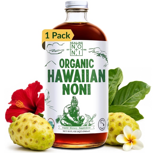 [BRSREZLYOUCBYELK] Hawaiian Pure Noni Juice, Authentic Aged Noni Fruit Juice 1x 1L | High Potency Antioxidant Superfood Supporting Energy & Body Health, Daily Wellness Drink, 32oz Bottle - Organic