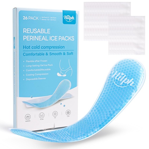 [BRSRAZL3BEFROA3H] Hilph Perineal Ice Packs for Postpartum Hemorrhoid Pain Relief, Blue | Reusable 2 Perineal Cooling Pads with 24Pcs Disposable Sleeves for Women After Pregnancy Delivery, Essentials Postpartum Care