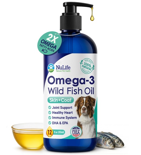 [BRSWYGA7BYFQE3QV] Wild Omega 3 Fish Oil for Dogs - Dog Fish Oil Liquid to Reduce Shedding & Itching - Supports Joints, Brain, and Heart Health - Fish Oil for Dogs Skin and Coat Supplement - Rich in EPA + DHA - 12oz