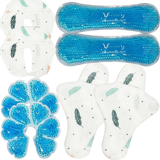 [BRSREFIYCMCGE2TG] 2 Perineal Ice Packs & 2 Breast Therapy Gel Packs Set, Blue | Postpartum Recovery Kit with Soft Washable Covers, Hot Cold Breast & Perineal Gel Pads for Engorgement, Mastitis, Hemorrhoids