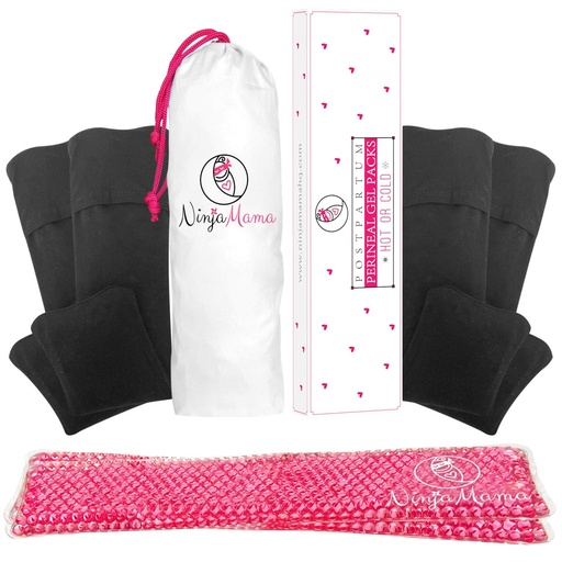 [BRSWGCDQPINRSDLD] Ninja Mama Perineal Ice & Heat Reusable Therapy Packs Pack of 2 for Postpartum Relief Hemorrhoid Pain Childbirth Recovery Care Labor & Delivery Essentials with 4 Washable Sleeves. (Standard)