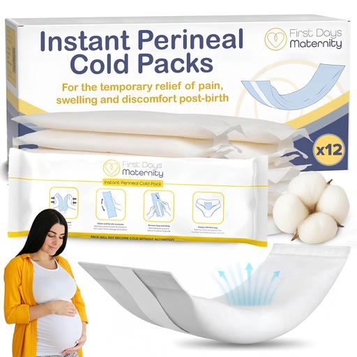 [BRSWGZT5CIGREC37] First Days Maternity - 2-in-1 Instant Perineal Cold Packs for Postpartum - Cooling, Absorbent, Disposable - Ideal for Hospital Bag - New Mom Maternity Pad Essentials (12)