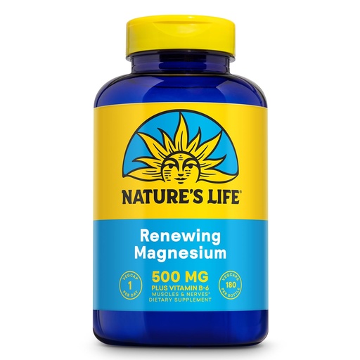 [BRSWIYQTPJ4QGEDK] Natures Life Renewing Magnesium 500 mg - Plus Vitamin B-6 - Muscles and Nerves Support - Lab Verified (180 Servings, 180 VegCaps)