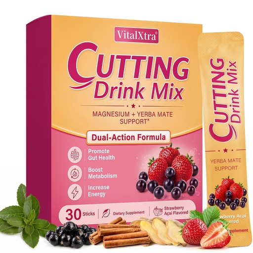 [BRSRYZQPB5YRAHY6] Cutting Drink Mix - Compound Formula with Berberine, Chromium, FOS, Yerba Mate & 5-HTP for Satiety Signaling, Metabolism, Energy & Digestive Health, Non-GMO, Strawberry Açaí - 30 Sticks